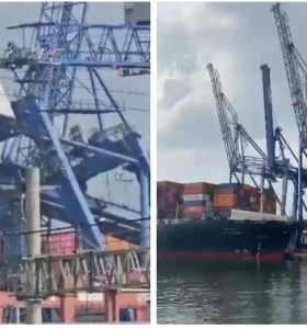 Kocaeli Evyapport Limanı’nda devasa vinçler devrildi! Devrilme anı an be an kaydedildi